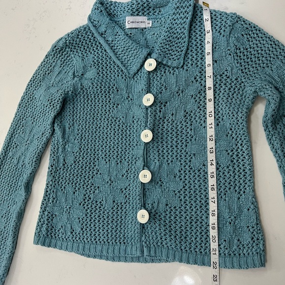Vibrant Blue Cable Knit Cardigan with Classic Collar - Picture 7 of 9